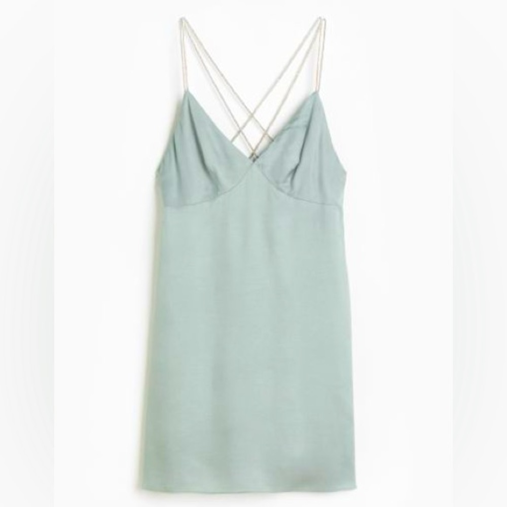H&M Rhinestone-strap satin dress nwt‎ size M blue grey